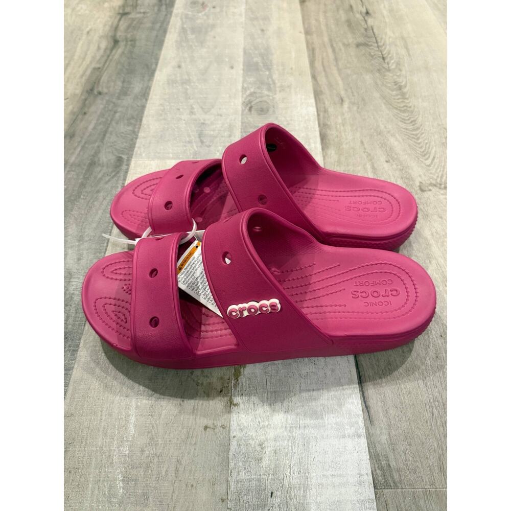 Crocs Classic Slides Sandals Mens Size 13 Pink Double Strap Slip On 206761-6SV - Picture 1 of 7